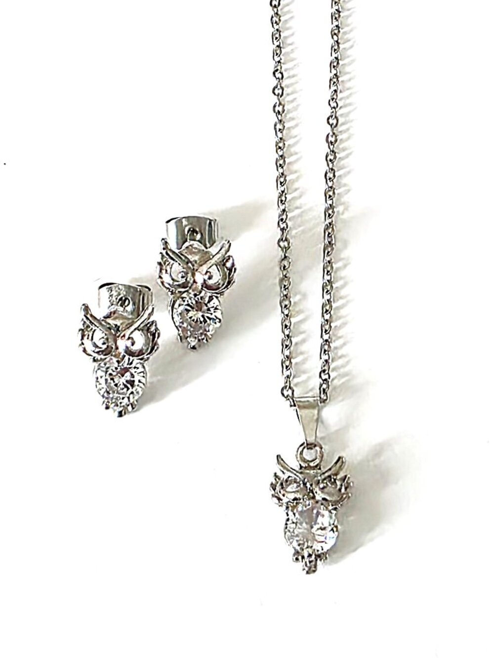 Owl crystal earring & pendant necklace set